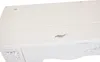 A close-up view of a white wooden console table with decorative carvings on the side and some wear and tear on the surface. Produktbild-Vorschau
