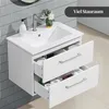 A white bathroom vanity with two drawers, featuring a sink and faucet. Produktbild-Vorschau