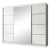 A white sliding door wardrobe with a large mirror in the center, shown against a white background. Produktbild-Vorschau