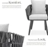A close-up view of a modern outdoor chair with text descriptions. Produktbild-Vorschau