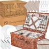 Cesto da picnic in vimini intrecciato per 4 persone, borsa Anteprima dell’immagine prodotto 14