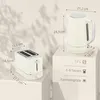 A toaster and a kettle are shown with dimensions and capacity information. Produktbild-Vorschau