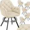 A collage of cream-colored velvet armchairs with tufted detailing and black metal legs. The main image shows a single chair with a circular arrow overlay indicating it is rotatable. Smaller images show multiple chairs from different angles. Produktbild-Vorschau