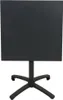A black square table with a black pedestal base and four legs. Produktbild-Vorschau