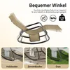 A rocking lounge chair is shown in various positions and on different surfaces, with text highlighting its features. Produktbild-Vorschau