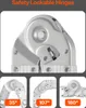 A collage of images showing the details and different angles of a multi-purpose ladder hinge. Voir les images du produit