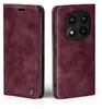 A product shot of a burgundy flip phone case for a Xiaomi Redmi Note 14 Pro 5G / Pro+ 5G, shown from two angles. Produktbild-Vorschau