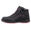 A side view of a black work boot with pink accents. Produktbild-Vorschau