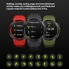 Three smartwatches in different colors are displayed, with icons representing various sports modes at the bottom. Produktbild-Vorschau