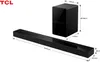 A soundbar and subwoofer set with dimensions indicated. Náhled obrázku produktu