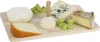 A cheese board with various types of cheese and grapes on a wooden board. Voir les images du produit