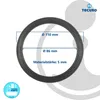 A black rubber gasket is shown with measurement indicators and brand logo. Produktbild-Vorschau