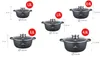 A collage of five different sized pots with their dimensions and capacities labeled. Náhled obrázku produktu