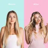 A split image showing a woman's hair before and after using a hair styling product. Produktbild-Vorschau