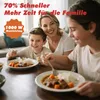 A family is enjoying a meal together at a table, with plates of food in front of them. Produktbild-Vorschau