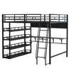 A black metal loft bed with an integrated desk and shelving unit. Produktbild-Vorschau
