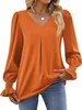 ASKSA Damen Bluse V-Ausschnitt Chiffon Plissee Produktbild-Vorschau 3