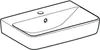 A line drawing of a white rectangular sink with a faucet hole and an overflow hole. Produktbild-Vorschau