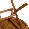 Close-up view of the underside of a wooden folding table, showing the construction and hinges. Produktbild-Vorschau