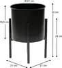 A black metal plant stand with a pot, shown with dimensions indicated by measurement lines and text. Produktbild-Vorschau