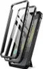 A disassembled phone case with a clear front and black frame, showing its protective layers and a built-in stand. Náhled obrázku produktu