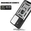 A phone case with a ring holder is shown, with text indicating maximum protection and military-grade drop protection. Produktbild-Vorschau