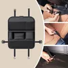 A collage showing a black car seat organizer on the left and three close-up shots of how it is attached to a car seat on the right. Anteprima dell’immagine prodotto