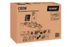 A cardboard box containing a bicycle rack. Voir les images du produit