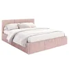 A pink upholstered bed with white bedding, shown from a side-angle against a white background. Produktbild-Vorschau