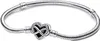 A silver Pandora bracelet with a heart-shaped charm featuring an infinity symbol and small stones, displayed on a white background. Anteprima dell’immagine prodotto