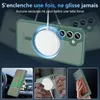 Collage showing a green phone case with a magnetic charger, a phone in a car mount, and a hand holding the case with a magnetic accessory attached. Podgląd zdjęcia produktu