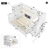 A detailed diagram of a white bunk bed with dimensions and features labeled. Anteprima dell’immagine prodotto