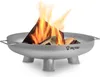 A silver metal fire pit with wood burning inside, set against a white background. Náhled obrázku produktu