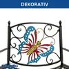 A close-up of the decorative backrest of a garden bench, featuring a colorful metal butterfly. Anteprima dell’immagine prodotto