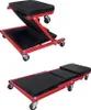 Two views of a red and black foldable mechanic's creeper/seat, one in a folded position and one in a flat position, against a white background. Náhľad obrázku produktu