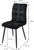 A black velvet dining chair with dimensions indicated by measurement lines and text. Produktbild-Vorschau