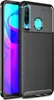 A close-up studio shot of a black carbon fiber textured phone case with a Huawei P30 Lite phone inside. Podgląd zdjęcia produktu