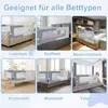 A collage of images showing bed safety rails installed on different types of beds, with German text labels. Voir les images du produit