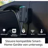 A smart device plugged into a car's interior, with icons representing smart home features. Podgląd zdjęcia produktu