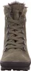 A front view of a green suede boot with fur trim. Produktbild-Vorschau