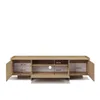 A front view of a wooden TV stand with dimensions indicated. Produktbild-Vorschau