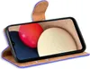 A smartphone in a blue and brown flip case. Produktbild-Vorschau