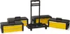 A set of yellow and black toolboxes and a trolley on a white background. Produktbild-Vorschau