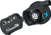 The image shows the inside of a battery-powered electric pump with the battery compartment open. Produktbild-Vorschau