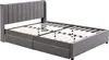A gray upholstered bed frame with a slatted base and two drawers underneath, displayed against a white background. Produktbild-Vorschau