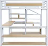 A white metal loft bed with wooden shelves and a desk. Anteprima dell’immagine prodotto