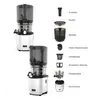 A collage of a juicer and its disassembled parts, with labels pointing to each component. Produktbild-Vorschau