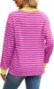 ASKSA Damen T-Shirt Rundhals Langarm Shirts Gestreift Basic Produktbild-Vorschau 4