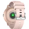 The back of a pink smartwatch with a green light emanating from the heart rate sensor. Produktbild-Vorschau