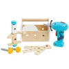 A collection of wooden toy tools and accessories arranged on a white background. Produktbild-Vorschau